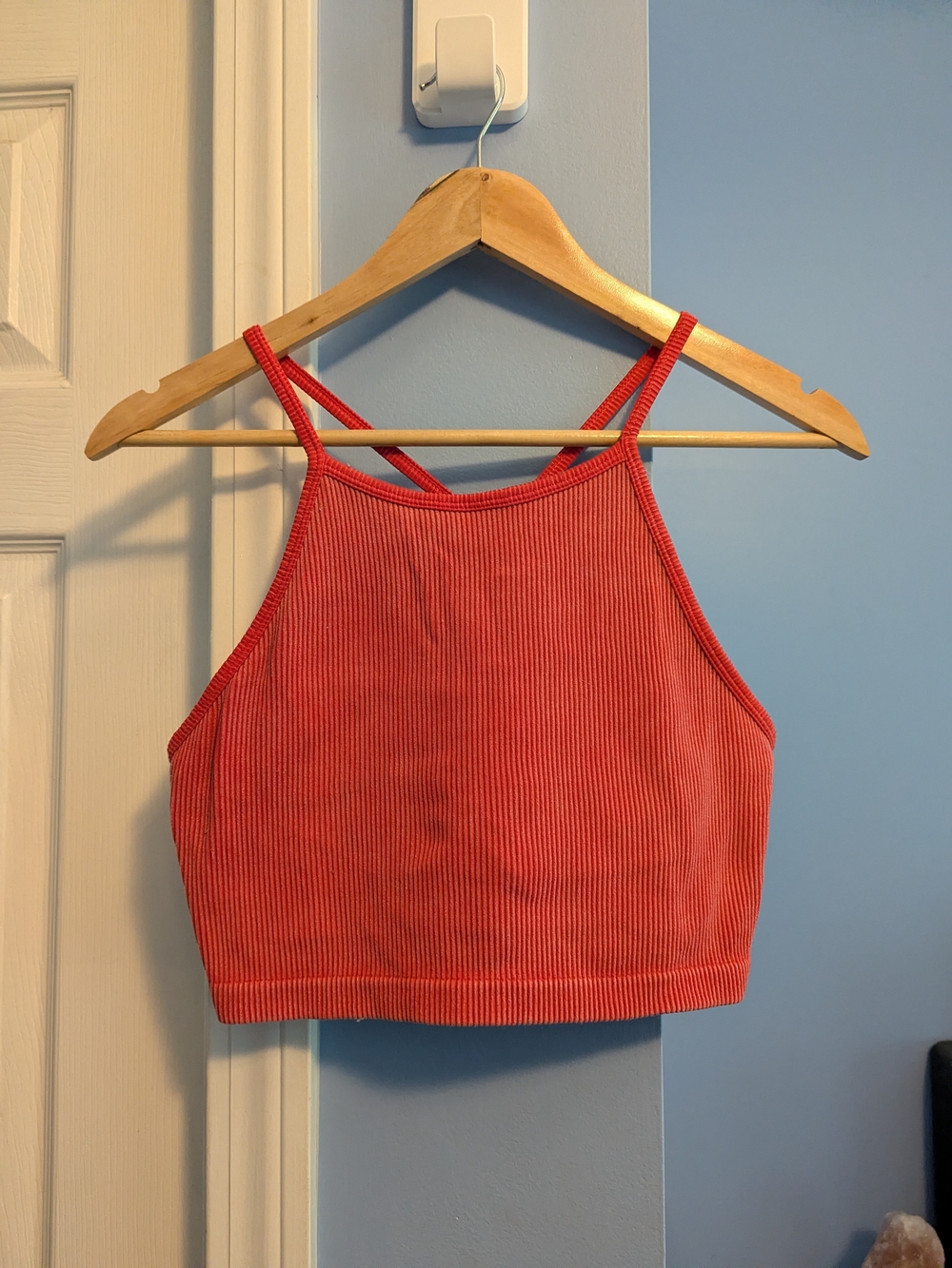 Coral Red Ribbed Cropped Tank